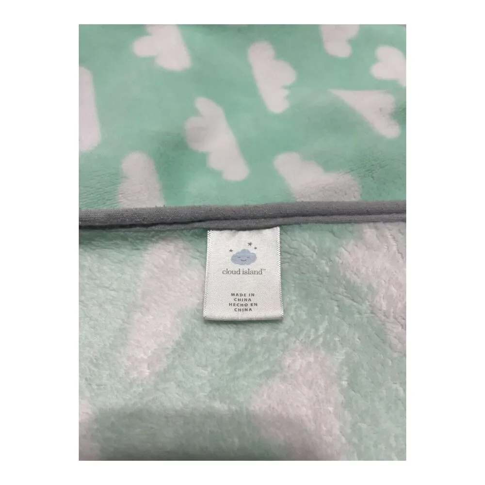 Cloud Island Elephant Baby Blanket Green Grey Trim Clouds Plush Lovey Mom Baby